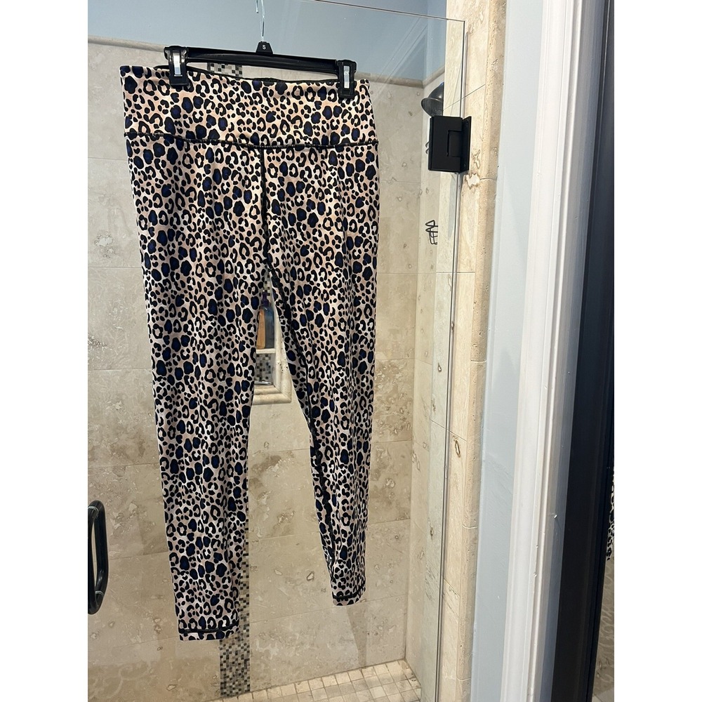 Victoria's Secret Sport Knockout Leggings Womens L Animal Print Blue Tan Pocket